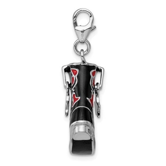 SS Black Enamel Boot Charm with Lobster Clasp - Picture 2 of 3